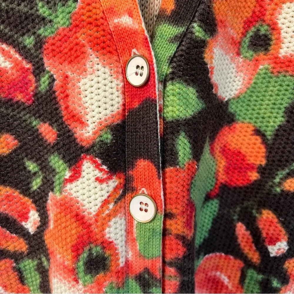 J. Jill Cotton Waffle Knit Floral Longline Cardigan Brown Multi Watercolor Large - Picture 4 of 6